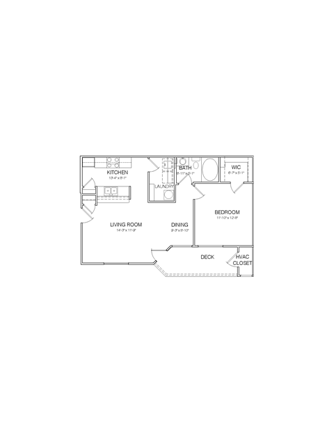 Floor plan for 1 bed, 1 bath, 900 sqft